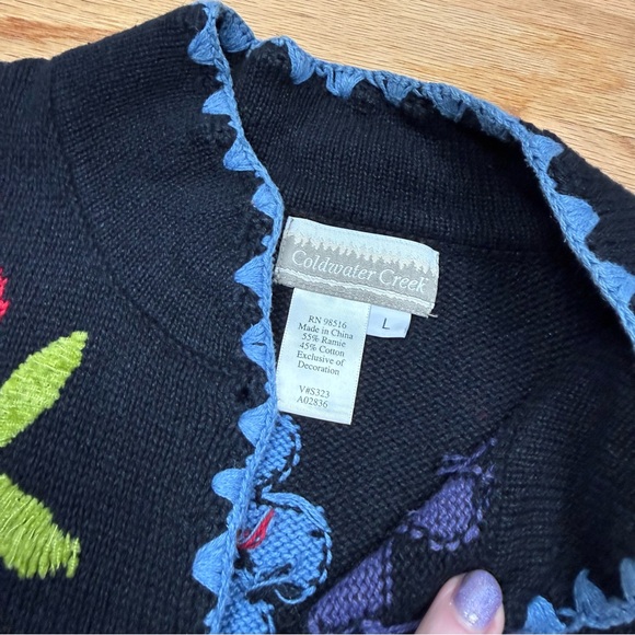 Coldwater Creek Black Cardigan with Colorful Embroidery - Picture 3 of 5